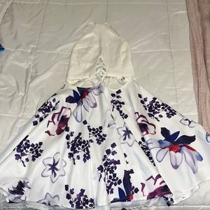 White and Purple Floral Halter Dress